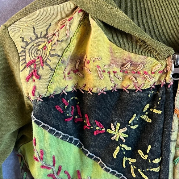 Yak n Yeti Zip Up Hoodie Womens Size Small Hippie Boho Embroidered Multi-Colored - Picture 3 of 10